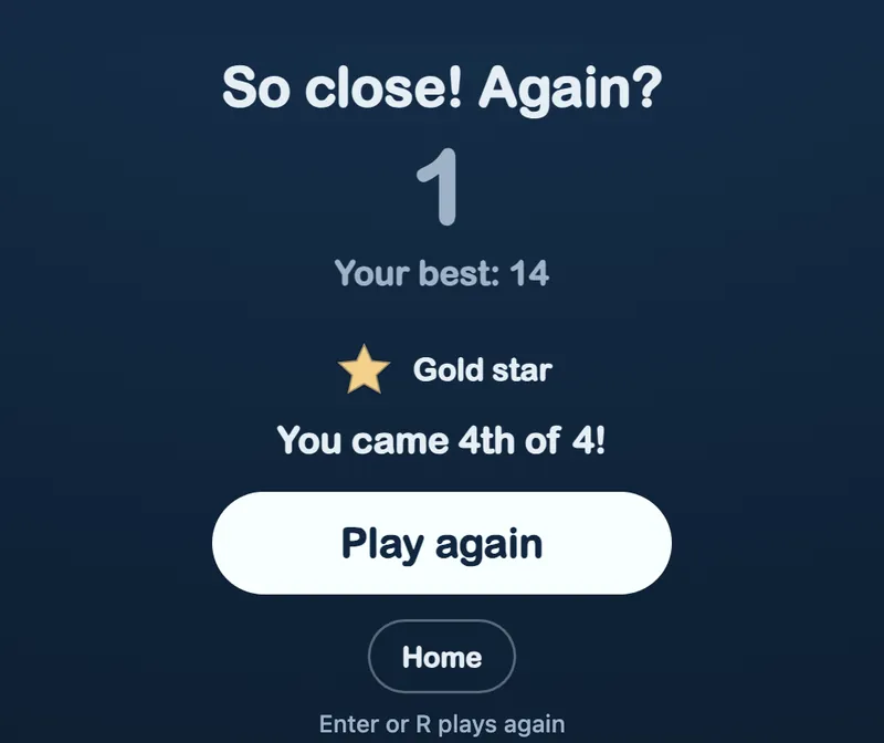 The screen after a lost round: So close! Again? with a Play again button